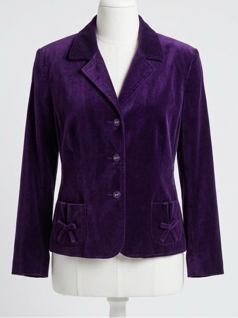 Stanley Blacker Purple Jewel Tone 100% Cotton Velvet Bow Pocket Blazer Size 14